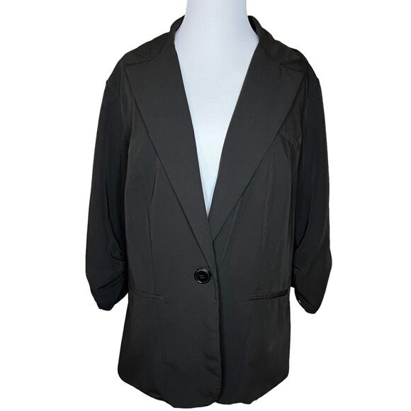 Torrid Sz 2 (2X) Ruched Sleeve Stretch‎ BLAZER Black Jacket "Studio Collection" - Picture 1 of 10